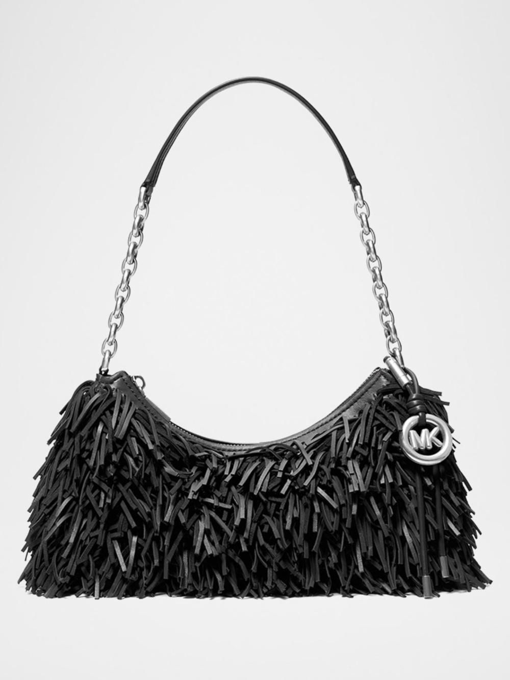 MICHAEL Michael Kors Nolita Medium Fringed Leather Pouchette in Black NWT
